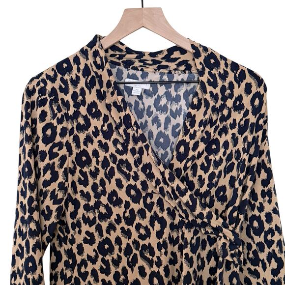 Charter Club Brown Leopard Print V Neck Quarter Sleeve Blouse Womans Size PM - Picture 4 of 7